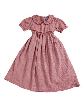 Girls Red Gingham Dress Cotton Cottagecore Size 6 Collar Formal
